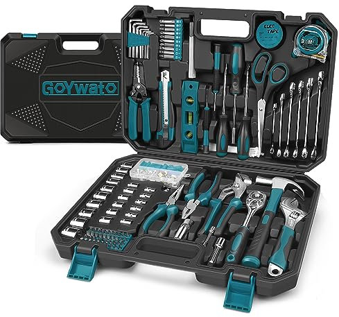GoYwato Cassetta Attrezzi Completa 287-pcs - Valigetta Attrezzi Fai da te Portatile Set Attrezzi da Lavoro con Set Chiavi Cricchetto Set Cacciavite Metro Martello Pinze per Riparazioni Quotidiane Blu