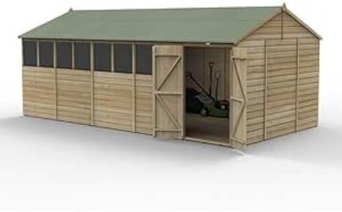 Forest Garden 20x10 Reverse Apex Wooden Shed|8 Window|Double Door|Shiplap