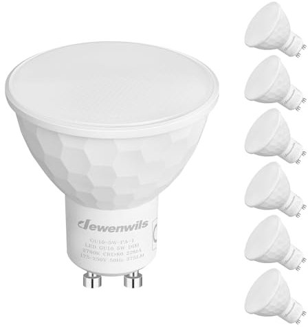 DEWENWILS GU10 LED Warmweiss Dimmbar 2700K, GU10 Glühbirne 375LM, 120°Abstrahlwinkel, 5W (50W Halogen äquivalent) LED Glühbirnen für Scheinwerfer, 6er