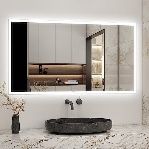 Bathroom LED Mirror with Shaver Socket and 2 USB Ports 1000x600mm Dimmable 3 Colour with Demister Pad Touch Sensor Wall Switch Control Lights(Warm+Warm White+Cool White) Vertical Horizontal