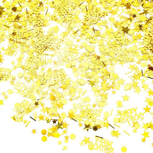 ENLACE Konfetti Geburtstag Deko,1500 Stück Glitzer Konfetti Gold Tischdeko Geburtstag Frauen Männer,Happy Birthday Streudeko Geburtstag Sterne Konfetti,Pailletten Confetti Geburtstag Deko,30g