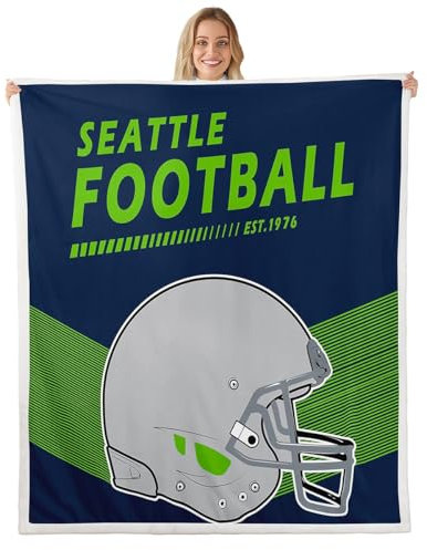 Homewish Fußball Stil Fleece Decke für Jungen Teens Jugend Rugby Sport Team Wurf Decke Tiefblau Grün Fußball Spieler Fuzzy Decke für Schlafzimmer Wohnzimmer(229x229cm, Seattle)