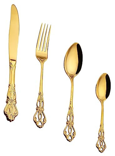 Garneck 1 Satz Westliches Besteckset Stahl Silberbesteck Aus Metall Vintage Salatgabeln Westliches Essensbesteck Utensilien Zum Servieren Von Salat Essenslöffel Steak Reisen Löffel