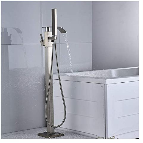 LYFENS Freistehende Badewanne Wasserhahn Bodenmontiertem Wannenhahn Wasserhahn Mit Hand Duschen Bademontierte Badarmaturen Badeduschmischer Tap Eingriff Black Bad Dusche Wasserhahn Badewanne Dusch Set