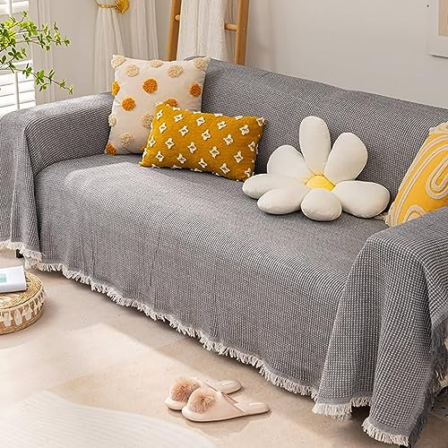 Bishilin Sofabezug Ecksofa 3 Sitzer, Überwurf Sofa Katzenschutz 180x300CM Grau mit Quasten Couchbezug Eckcouch Universal