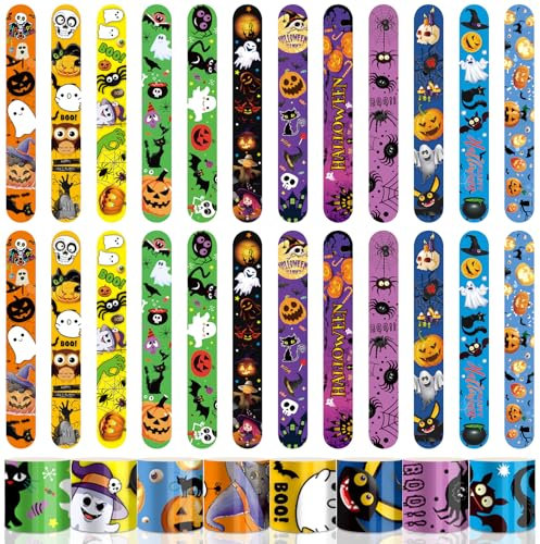 LXYYDS 24 Pezzi Bambini Schiaffo Braccialetti Halloween, Halloween Braccialetti Slap, Braccialetti Slap per Bambini Halloween, Gadget halloween per Dolcetto o Scherzetto di Halloween, Feste o Regali