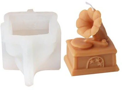 Xidmold Nostalgie Kerzengießform, Retro Grammophone Kerzenform Silikon, 3D Grammophone Silikonform für Fondant, Sojawachs Kerzen, Seife, Gips, Epoxidharz, Handwerk (Grammophone)