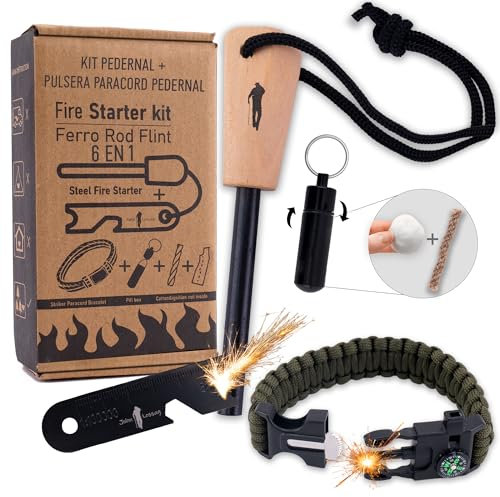 John Lossag-Feuerstahl Outdoor Set - Feuerstein, Kienspan, Überlebensausrüstung für Camping