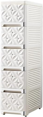 CONGRUI Armoire de rangement en plastique avec tiroir à fente étroite de 20 cm, meuble de rangement pour collations, table de chevet, étagère de toilette (riz, blanc, argent, 7 couches)