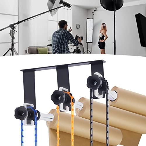 Photographie 3 Rouleaux Montage Mural Système de Support Manuel de Fond sur Rouleaux, Système de Suspension pour Studio Photo, pour (2) Crochet Triple (6) tiges d'extension (3) chaînes