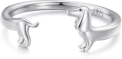 Niedlicher Dackel Ring 925 Sterling Silber für Haustiere Welpe Hund Wickel Finger Band Offener Statement Ring Verstellbare Bänder Zierlicher Schmuck für Frauen Haustierliebhaber