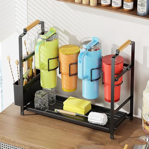 Aokeleilei Water Bottle Organizer Rack for Stanley Cup 30oz 40oz Tumbler with Handle, Multi-Purpose Organiser for Kitchen Cabinets Holds Cups, Cutlery and Kitchen Accessories