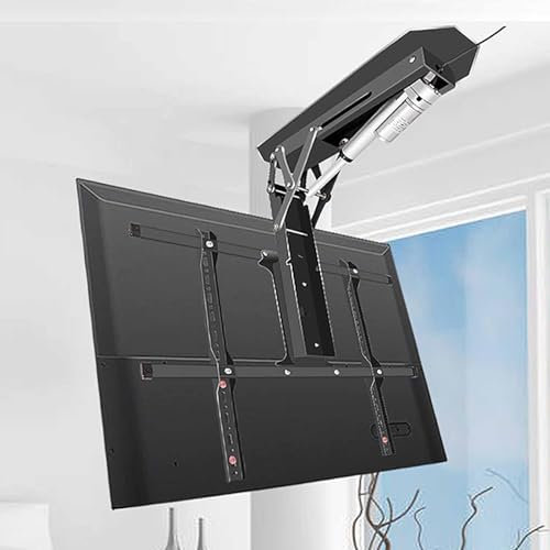 THEGA Support TV Électrique Au Plafond - Support TV motorisé, Support Mural TV avec télécommande, élévateur TV Rabattable caché, Support Montage sur Toit incliné Rabattable 0 à 85 °(50-75inch TV)