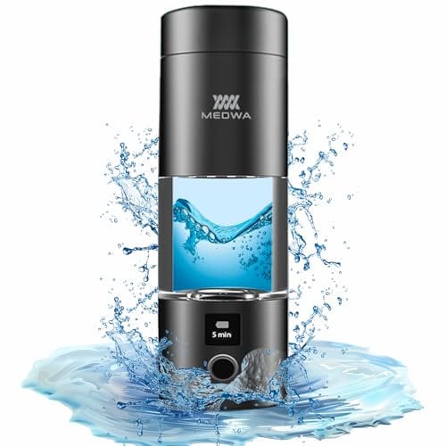 MEDWA Wasserstoff-Wasserflaschengenerator mit Becher – erzeugt 230 ml reichhaltiges H2-Wasser, hohe Konzentration 5000 ppb in nur Minuten, einfacher LCD-Countdown, stilvolle langlebige Konstruktion