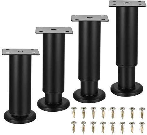 SHACHENH 4 Pieds Réglables pour Meubles, Pieds Noir 12-18 cm, Pieds de Support en Métal pour Armoires, Tables, Canapés, Lits, Pieds Ajustables pour Commodes et Meubles