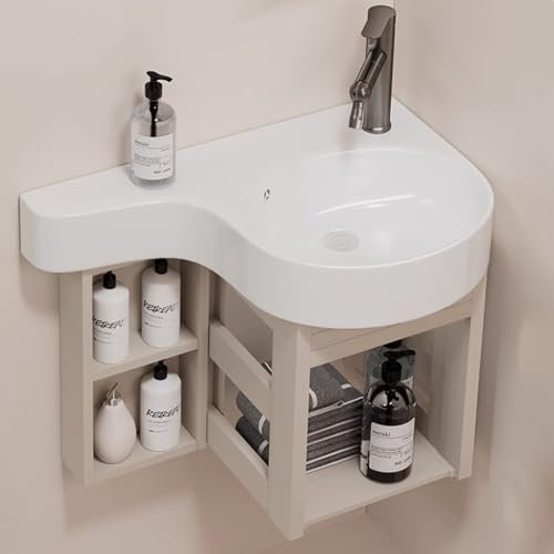 BRCYKRWY Waschbecken Waschtisch Badezimmer Spülbecken Mit Unterschrank Handwaschbecken Klein Gäste Wc Keramik Eckwaschbecken Waschbecken Wandmontage Mit Überlauf Spülschrank Waschbecken