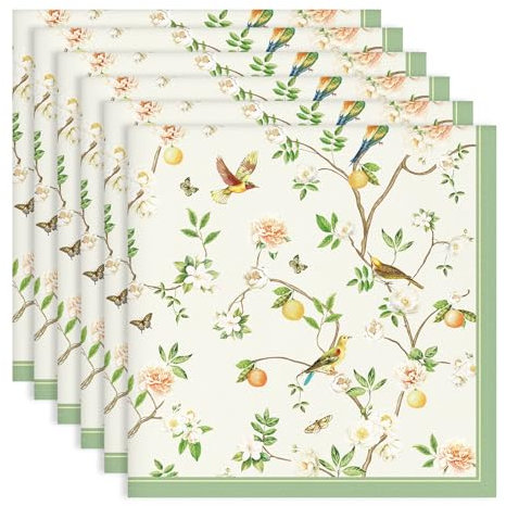 Arquiel Servietten Grüner Vogel 6er-Set, Stoffservietten 100% Baumwolle Dekoratives Weiches Wiederverwendbare Esstisch Servietten für Hochzeiten Küche Haushalt Frühling/Sommer(45×45cm)