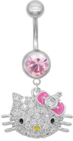 VYIBPDY bauchnabelpiercing 10mm - Kitty Katze bauchnabelpiercing silber - titan bauchnabelpiercing - Süße Katze Glitzernder Nabelring Piercing für Damen (Rosa)