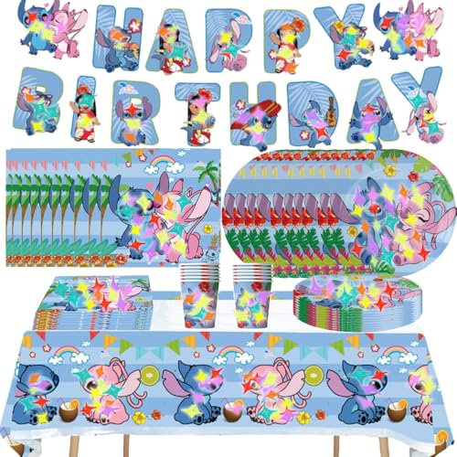 42 Pieces Dekoration für Den Geburtstag Teiliges,Partygeschirr für Kindergeburtstage,Partydekoration Enthält20 Teller, 10 Partybechern, 10 Servietten,1 Wimpel1,1 Tischdecke.