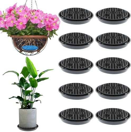 10 Set Invisble Hanging Basket Self Watering Insert, 9.4” Hanging Basket Drip Pan Invisble Self Watering Planter Insert Plant Saucers Tray Plastic Water Catcher Tray Plant Auto Watering Devices