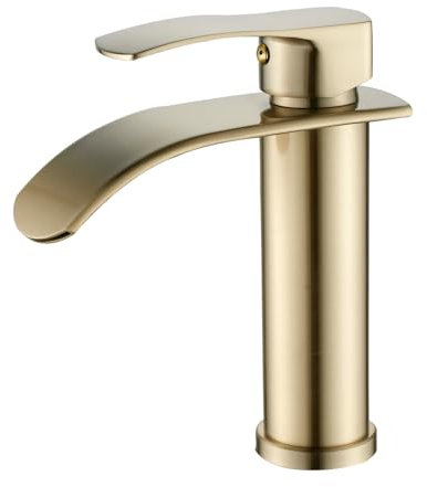 Beelee Einloch-Einhebel Wasserfall Waschtischarmatur mit G3/8 Kalt- und Warmwasseranschluss, Gebürstetes Gold, Moderne Armatur für Waschbecken im Badezimmer