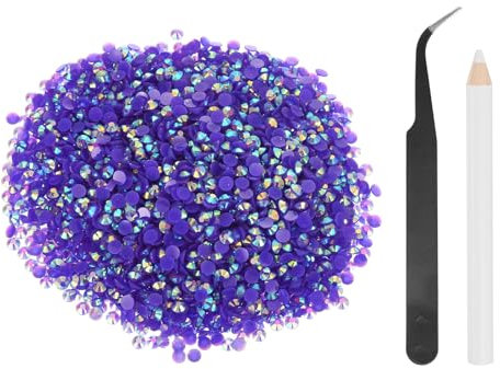 sourcing map 4000pcs Flatback Rhinestones Resin Embellishments, SS16 4mm Resin Rhinestones Bulk Round Shine Gems with Pickup Tools for DIY Nail Art Tumblers Mugs Clothes, Deep Purple