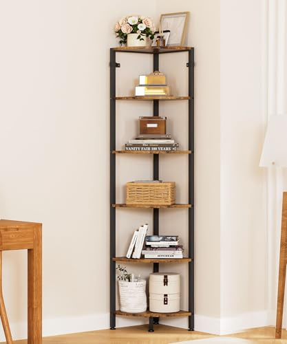 Yorbay Corner Rack with 6 Shelves Book Rack: Multifunctional Storage Rack for Kitchen, Living Room, Bedroom, Office - Standing Shelf, Bathroom Shelf, Ladder Rack, Industrial Design