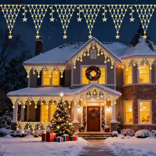 Weihnachten Netz Lichter, Led Lichterkette Außen Netz, Plug in 4M 196 LED 8 Blinkmodi Mesh Light Outdoor, Lichternetz für Weihnachten Garten Eaves Balkone Terrasse Hochzeit Zaun Deko