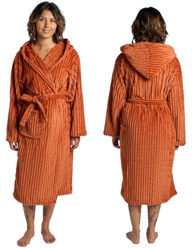 OHS Ribbed Fleece Dressing Gown, Super Soft Ladies Dressing Gowns Winter Warmer Gifts for Women Luxury Fleece Loungewear Womens Robes Ribbed Design - One Size