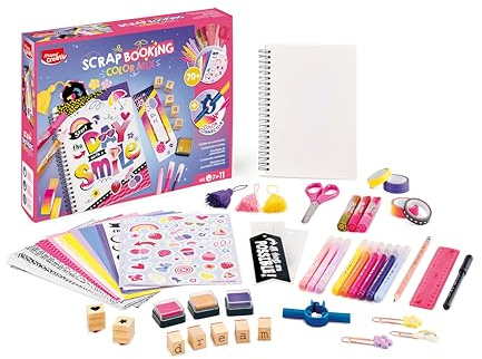 Maped CREATIV Scrapbooking Color Mix – Kreativset ab 7 Jahren, Notizbuch & Lesezeichen gestalten, über 70 Zubehörteile inkl. Color-Connector-Tool, Filzstifte, Sticker, Washitape & Bastelzubehör
