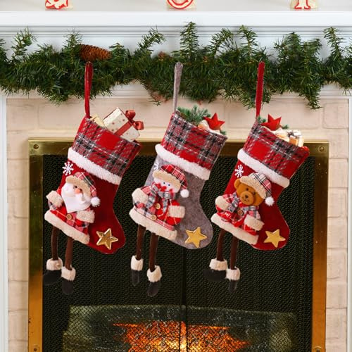 KEORHEZ Weihnachtsstrumpf Personalisiert 3er-Pack 34x18cm Christmas Socks Decoration Zum Aufhängen & Befüllen Weihnachtsdeko