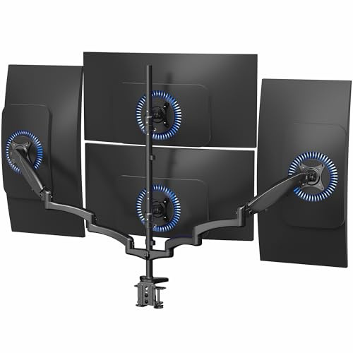 VIVO Supporto da scrivania per 4 schermi fino a 32, completamente regolabile, resistente, con morsetto a C o occhiello, nero, STAND-V400G