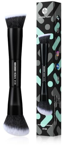EIGSHOW Pinceau Double Embout Fond Teint & Contour Visage, Noir (D120) | Pinceau à fond de teint, pinceau contour, poils haute densité végans, idéal pour le voyage et le quotidien