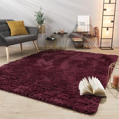 TT Home Teppich Wohnzimmer Hochflor Langflor Weich Soft Modernes Einfarbiges Design, Farbe:Violett, Größe:120x160 cm