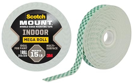 Scotch-Mount Indoor Double-Sided Mounting White Tape Mega Roll, 3/4 in x 350 in (29.1 ft), Features 3M Industrial Strength Adhesive, No Mess or Tools (110H-Long-DC)