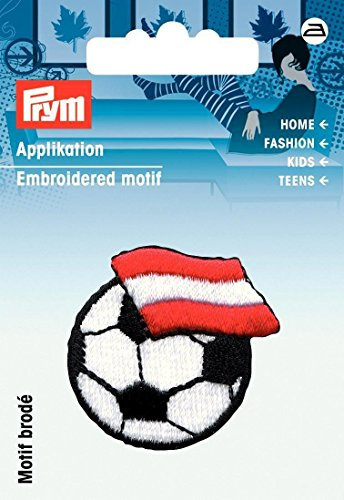 Prym Fußball mit österreich Flagge Bügelbild Aufnäher Motiv Mischgewebe, Polyester, Schwarz/Weiß