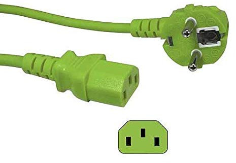 kab24® Kaltgeräte Stromkabel Powerkabel (1.8m, grün Schutzkontakstecker gewinkelt auf Kaltgerätebuchse gerade)