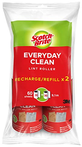 Scotch-Brite Everyday Clean Recambio para Rodillo quitapelusas de Uso Diario de 30 Hojas, 2 por Paquete