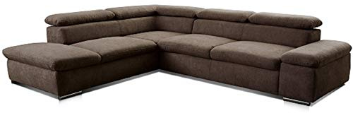 Cavadore Ecksofa Alkatraz / Großes Sofa in L-Form mit Ottomanen links und verstellbaren Kopfstützen/ Modernes Design / 274 x 66 x 228 cm / Braun