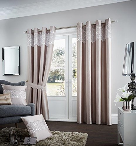 Gaveno Cavailia Luxurious Fully Lined Aviv Room Curtains (90 x 90 Inches), Polyester, Natural