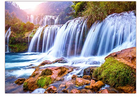 XXL Poster 100 x 70cm (F-233) Juilong Wasserfall in Luoping China fliesst in Kaskaden durch das Gebirge ins Tal (Lieferung gerollt!)