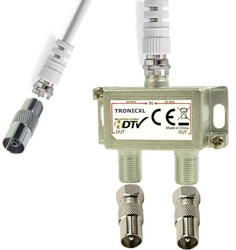 TronicXL IEC Verteiler Antennenverteiler Kabel + Adapter Kabelfernsehen DVB-T2 DVBC Koax zb für Unitymedia Splitter Vodafone Netcologne Netaachen Netkassel Telecolumbus Primacom Ewe Unicable 2fach
