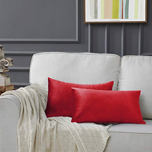 GIGIZAZA Kissenbezug Samt Kissenbezüge 30x50cm Dekorative Kissenhülle Zierkissenbezüge für Sofa Wohnzimmer Schlafzimmer und Auto 2er Set Rot