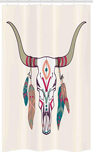 ABAKUHAUS Stammes Schmaler Duschvorhang, Texas Longhorn Steer, Badezimmer Deko Set aus Stoff mit Haken, 120 x 180 cm, Mehrfarbig