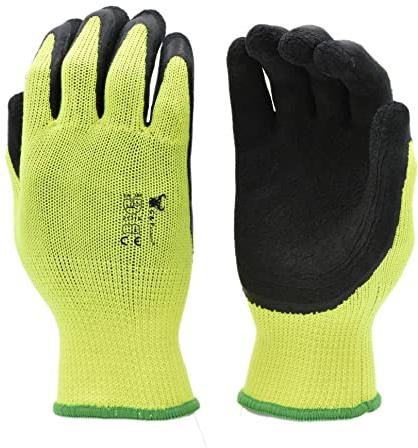 1516 6 Pairs Pack Premium High Visibility Low emissions Green Work and gardening Gloves for Men and Women.MicroFoam Textured Coated Palm and Fingers Gloves for Gardening Work, Size Large