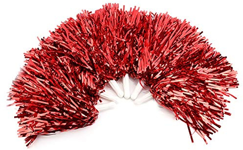 DEWIN 6 Piezas Cheerleading Poms, Herramienta de Accesorios de Baile de Pompones Deportivos para La Reunión Deportiva Estadio Fiesta Celebración de Vacaciones (Rojo)