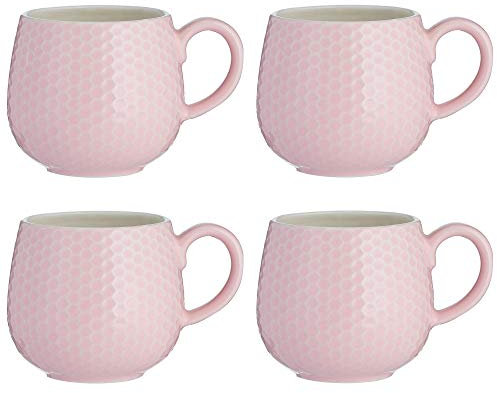 Mason Cash Styling Embossed Honeycomb Stoneware Mug Microwave Safe Pink (Pack of 4)