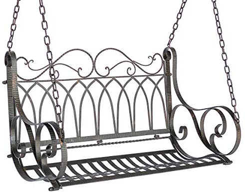 Hängebank Metall Braun Wetterfest Schaukel mit Ketten Hängesessel 18688 2 Sitzer Gartenbank
