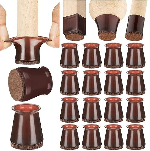Coprigambe per sedie da 1-1/8, 16 cuscinetti in silicone con fondo in feltro, tappi per gambe per sgabello per prevenire graffi sul pavimento e ridurre il rumore, noce scuro