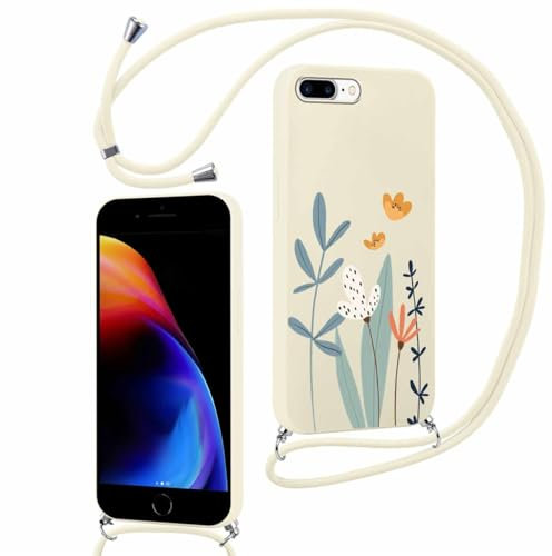 Yoedge Handykette Handyhülle für iPhone 8 Plus/iPhone 7 Plus Hülle mit Band Kette 5,5, Smartphone Necklace Schutzhülle mit Kordel zum Umhängen TPU Stoßfest Silikon Case mit Aesthetic Muster, Floret